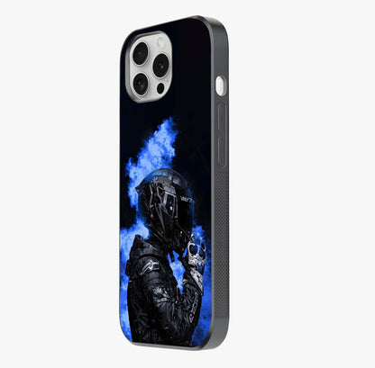 Cyber Sentinel Protocol Glass Case photographed in natural light showing reflective finish and design depth.