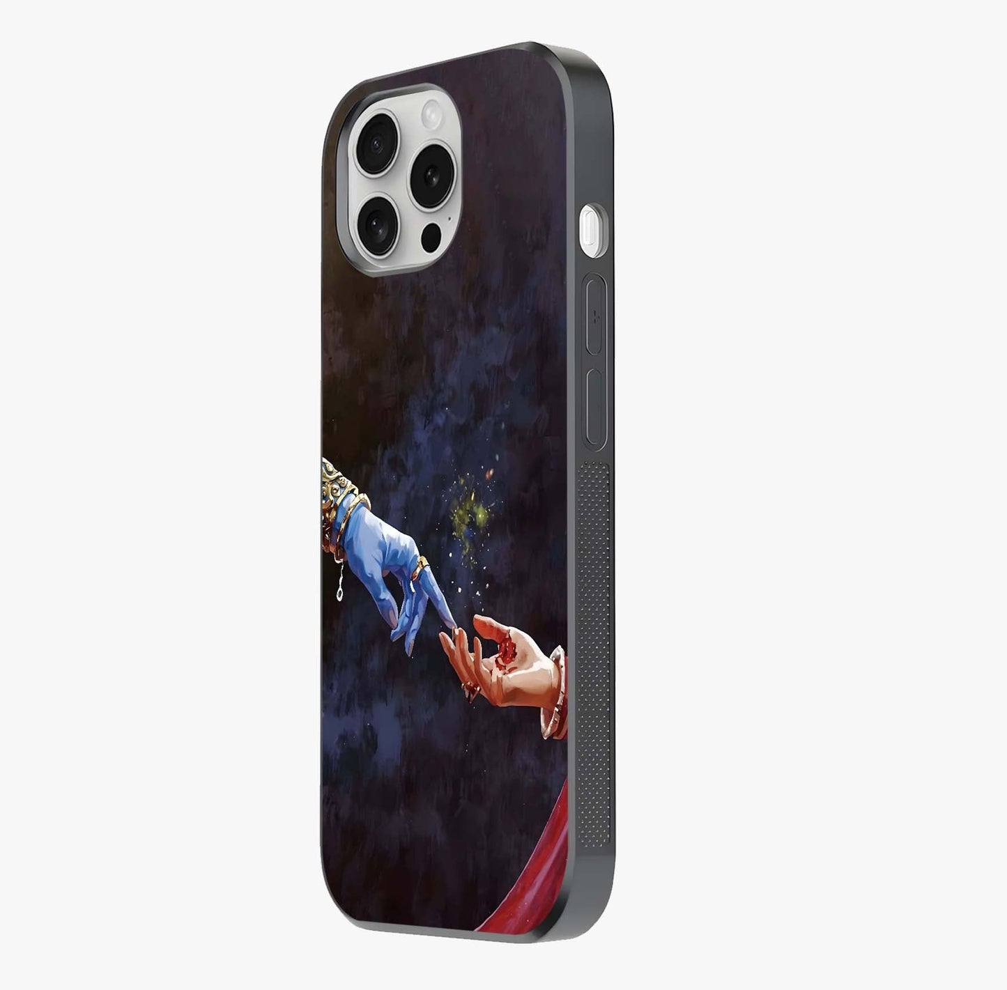 Divine Touch Eternal Glass Case photographed in natural light showing reflective finish and design depth.