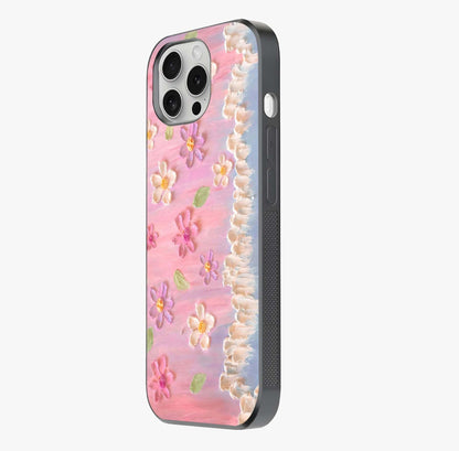 Dreamy Painted Garden Glass Case photographed in natural light showing reflective finish and design depth.