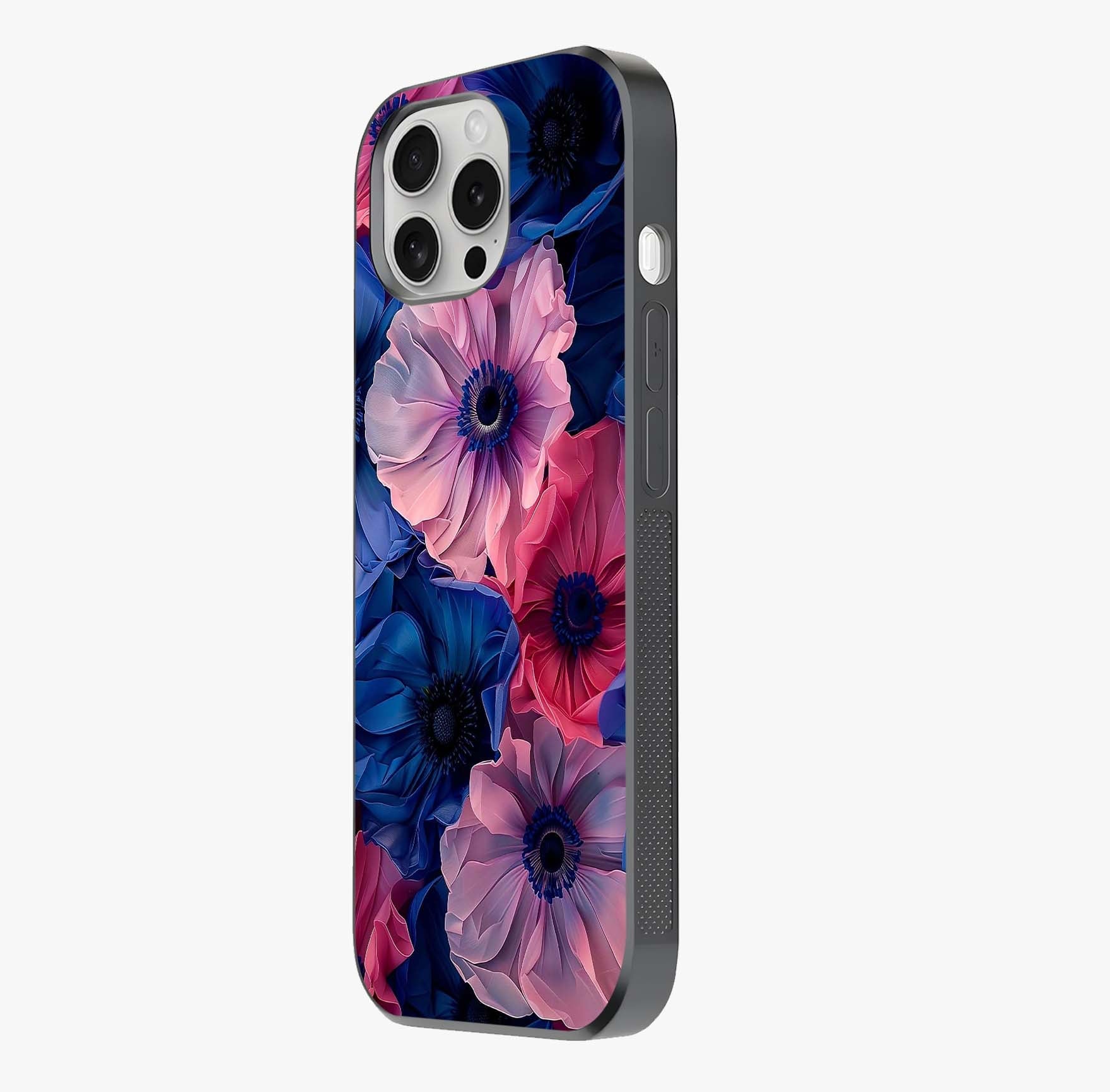 Flower Paper Art Pattern Glass Case photographed in natural light showing reflective finish and design depth.
