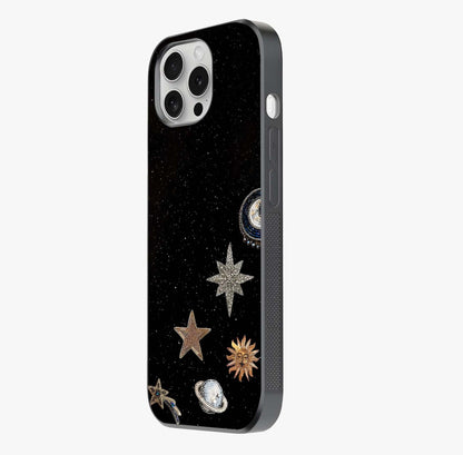 Galactic Charm Glow Glass Case photographed in natural light showing reflective finish and design depth.