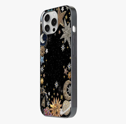 Galactic Jewel Stars Glass Case photographed in natural light showing reflective finish and design depth.