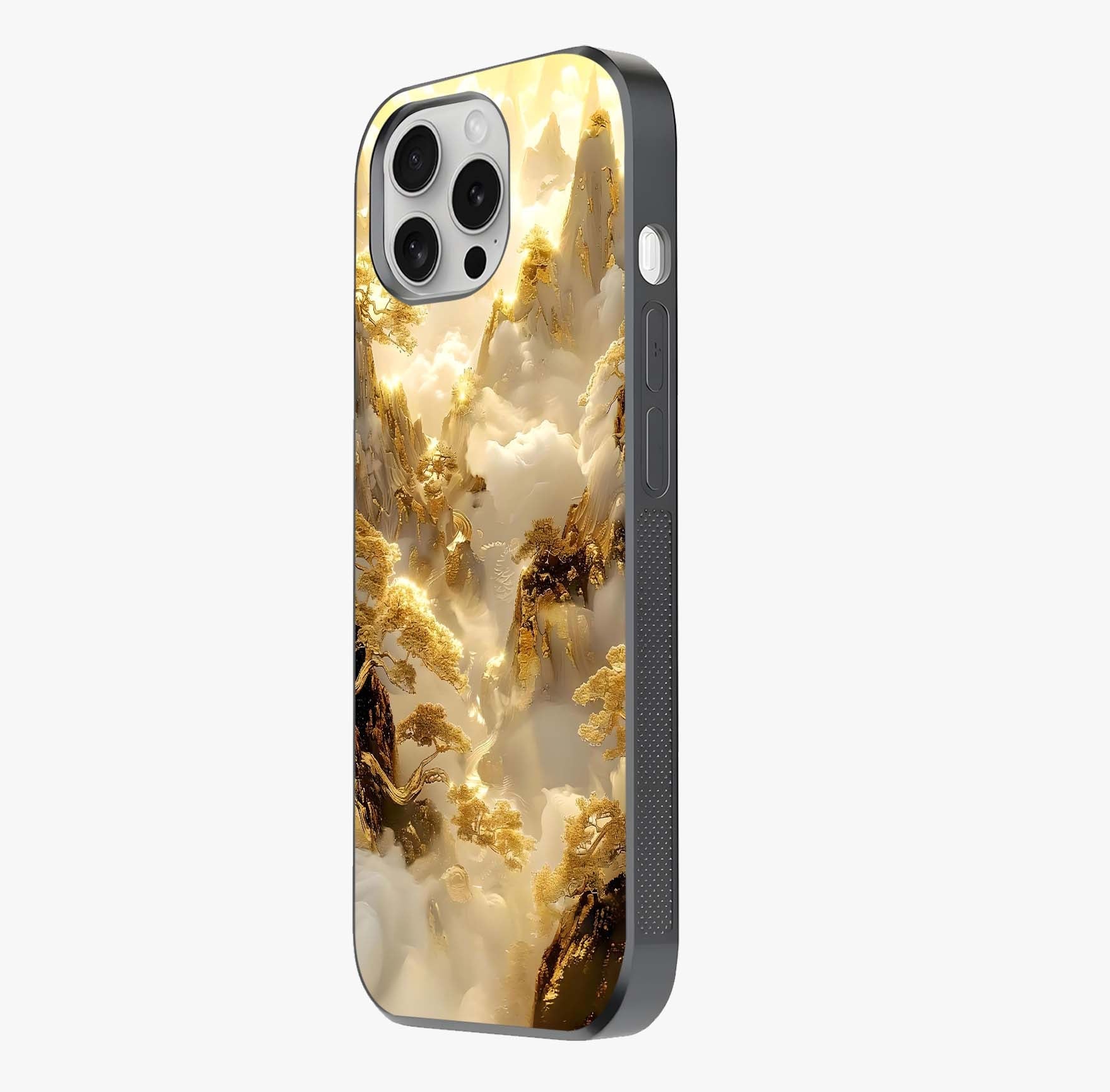 Gates Of Illumination Glass Case photographed in natural light showing reflective finish and design depth.
