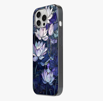 Gloss Petal Rush Glass Case photographed in natural light showing reflective finish and design depth.
