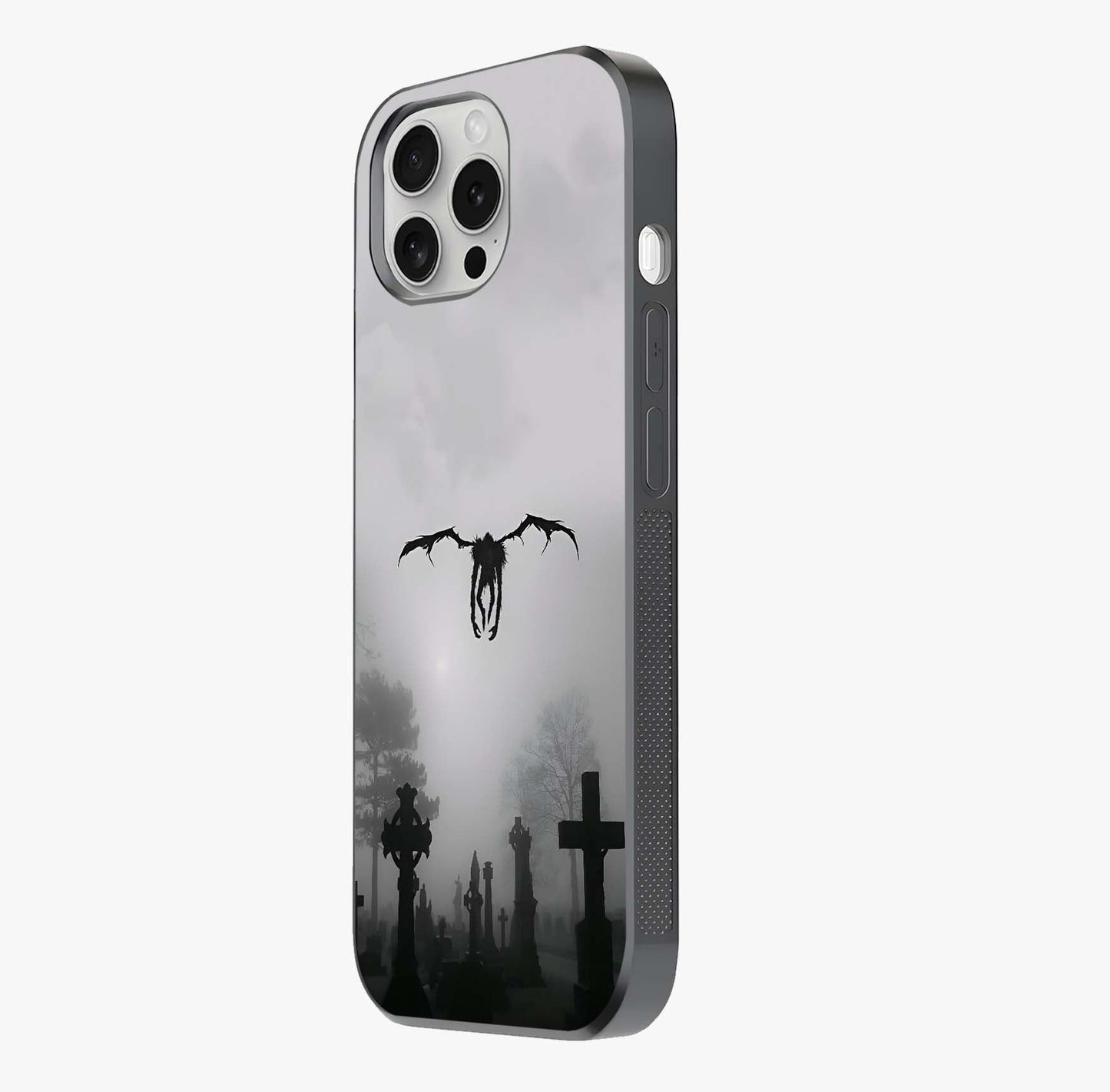 Graveyard Shadow Descent Glass Case photographed in natural light showing reflective finish and design depth.