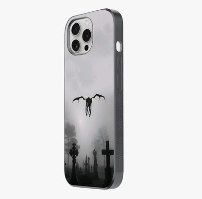 Graveyard Shadow Descent Glass Case photographed in natural light showing reflective finish and design depth.