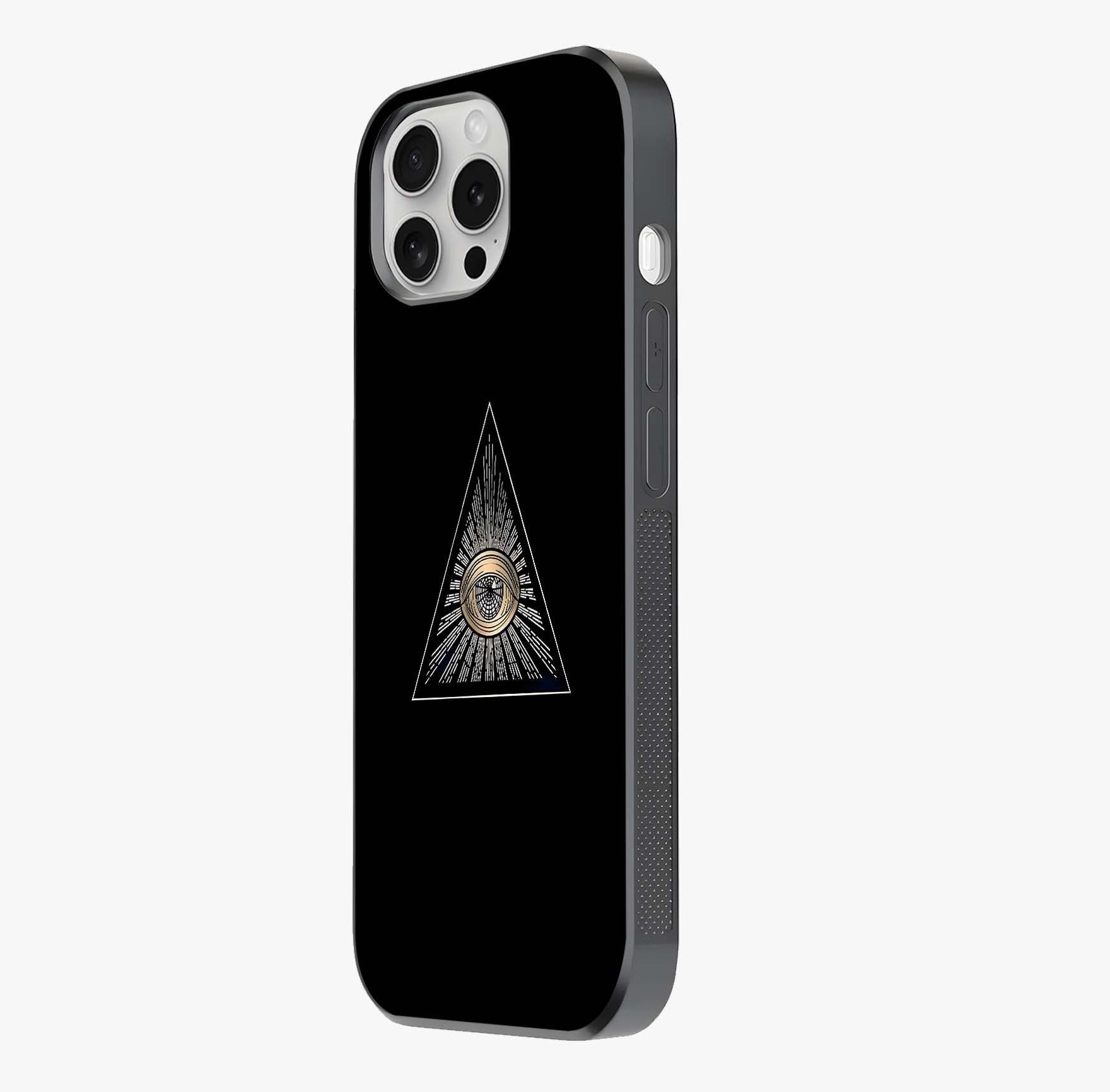 Illuminati Evil Glass Case photographed in natural light showing reflective finish and design depth.