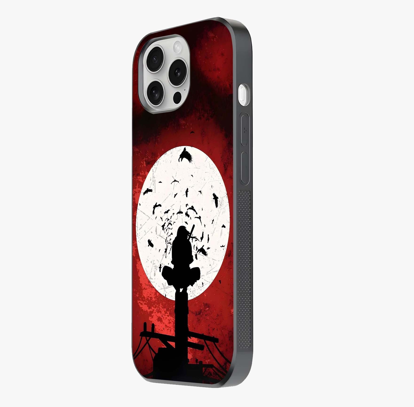 Itachi Limited Edition Naruto Anime Glass Case photographed in natural light showing reflective finish and design depth.