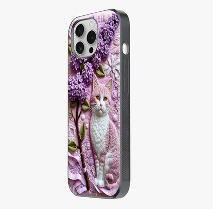 Lavender Cat Whimsy Glass Case photographed in natural light showing reflective finish and design depth.