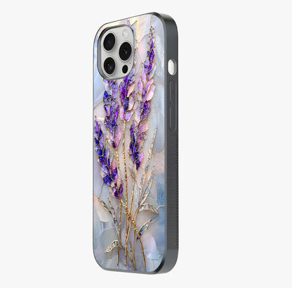 Lavender Dream Glow Glass Case photographed in natural light showing reflective finish and design depth.