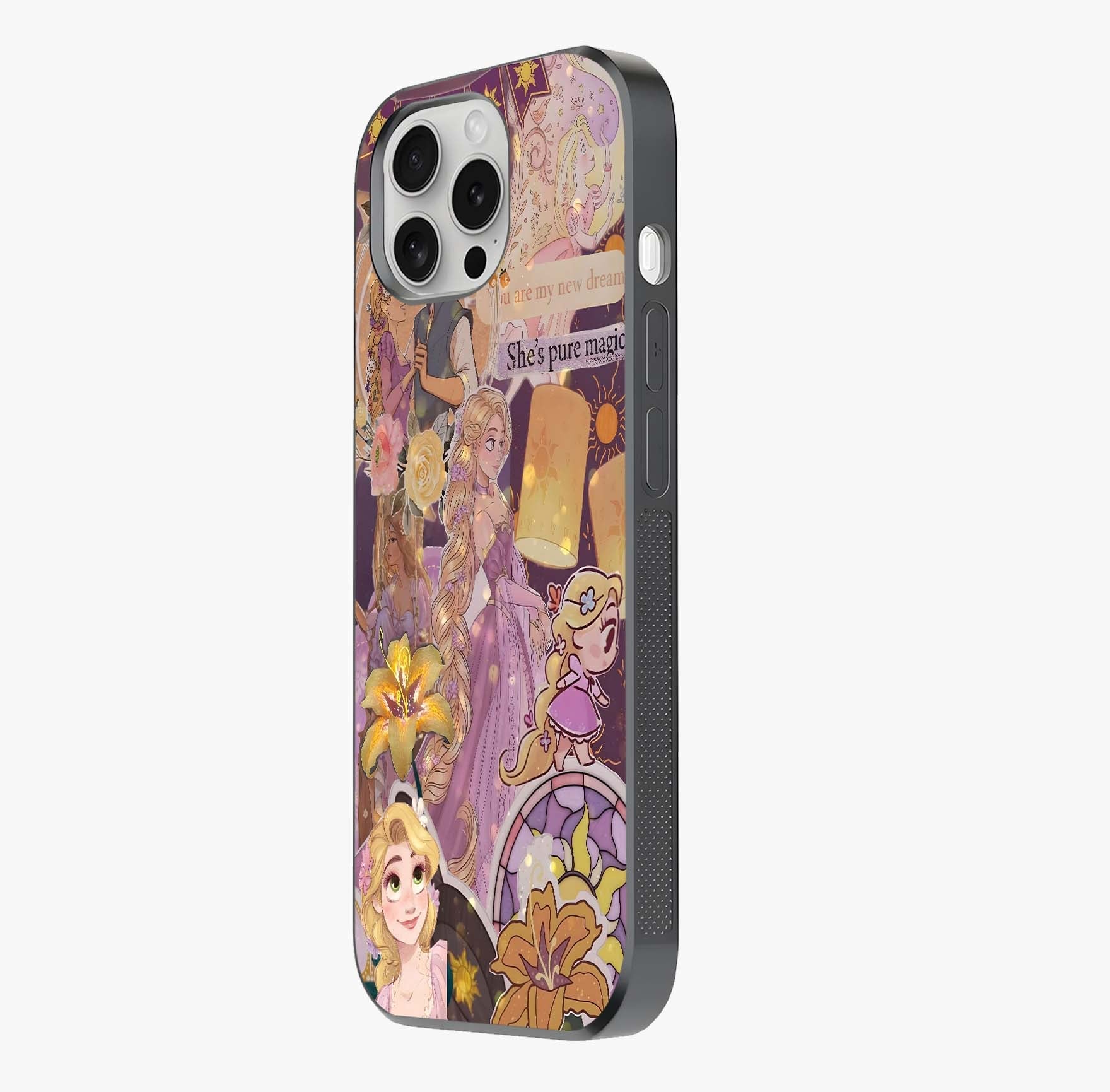Magical Tangled Dream Glass Case photographed in natural light showing reflective finish and design depth.