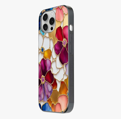 Marble Flower Pattern Glass Case photographed in natural light showing reflective finish and design depth.