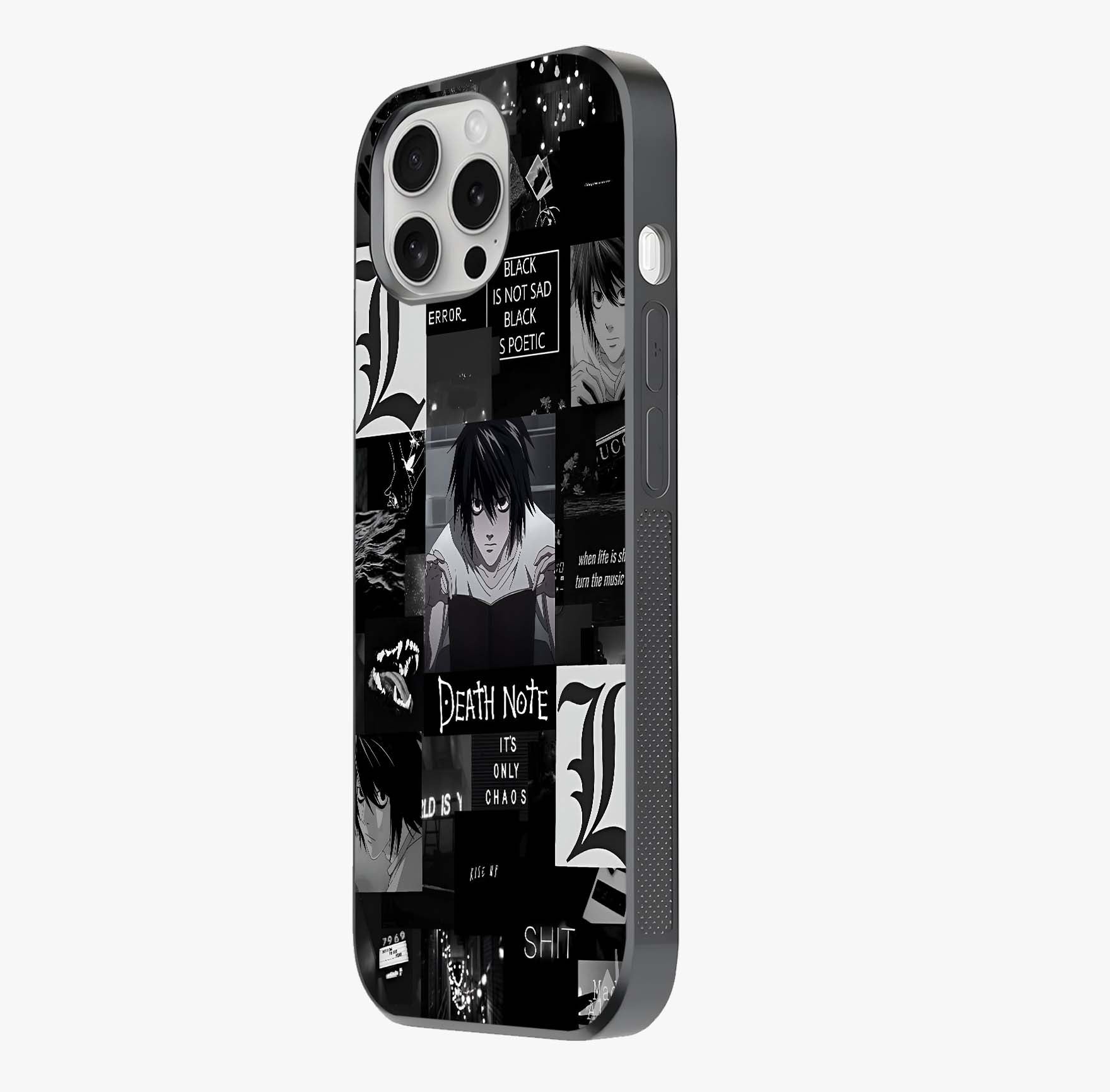 Midnight Chaos Mind Glass Case photographed in natural light showing reflective finish and design depth.