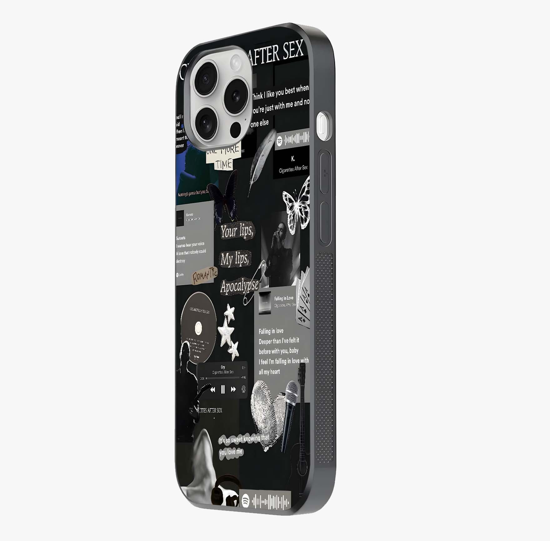 Midnight Love Echo Glass Case photographed in natural light showing reflective finish and design depth.