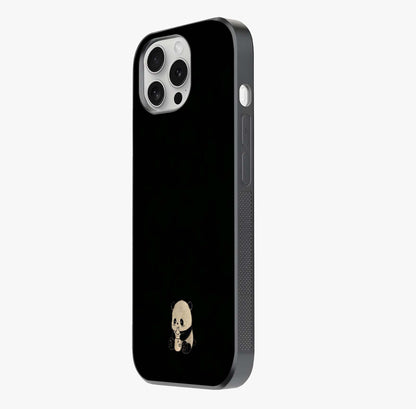 Midnight Panda Love Glass Case photographed in natural light showing reflective finish and design depth.