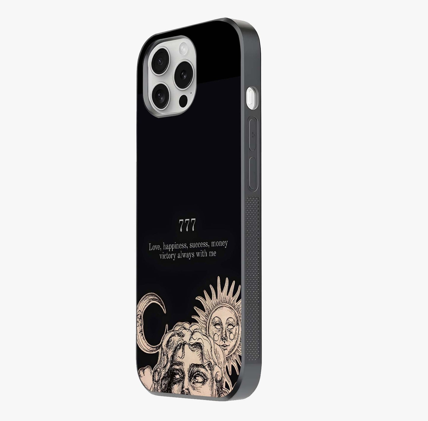 Mystic Victory Aura Glass Case photographed in natural light showing reflective finish and design depth.