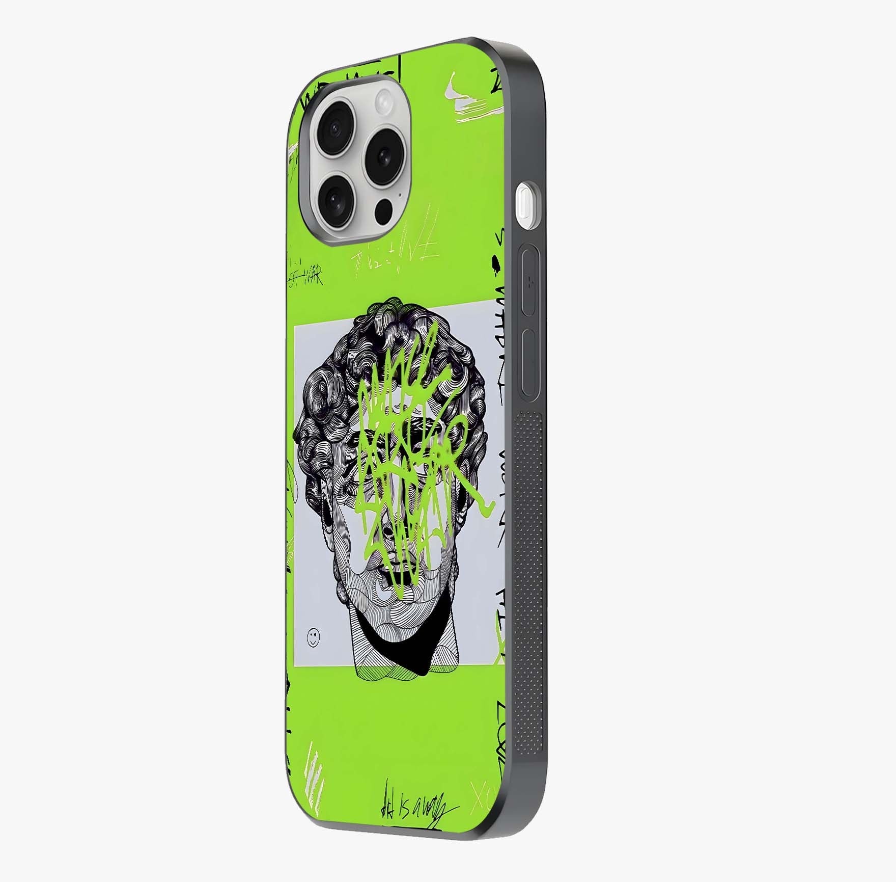 Neo Graffiti Rebellion Glass Case photographed in natural light showing reflective finish and design depth.