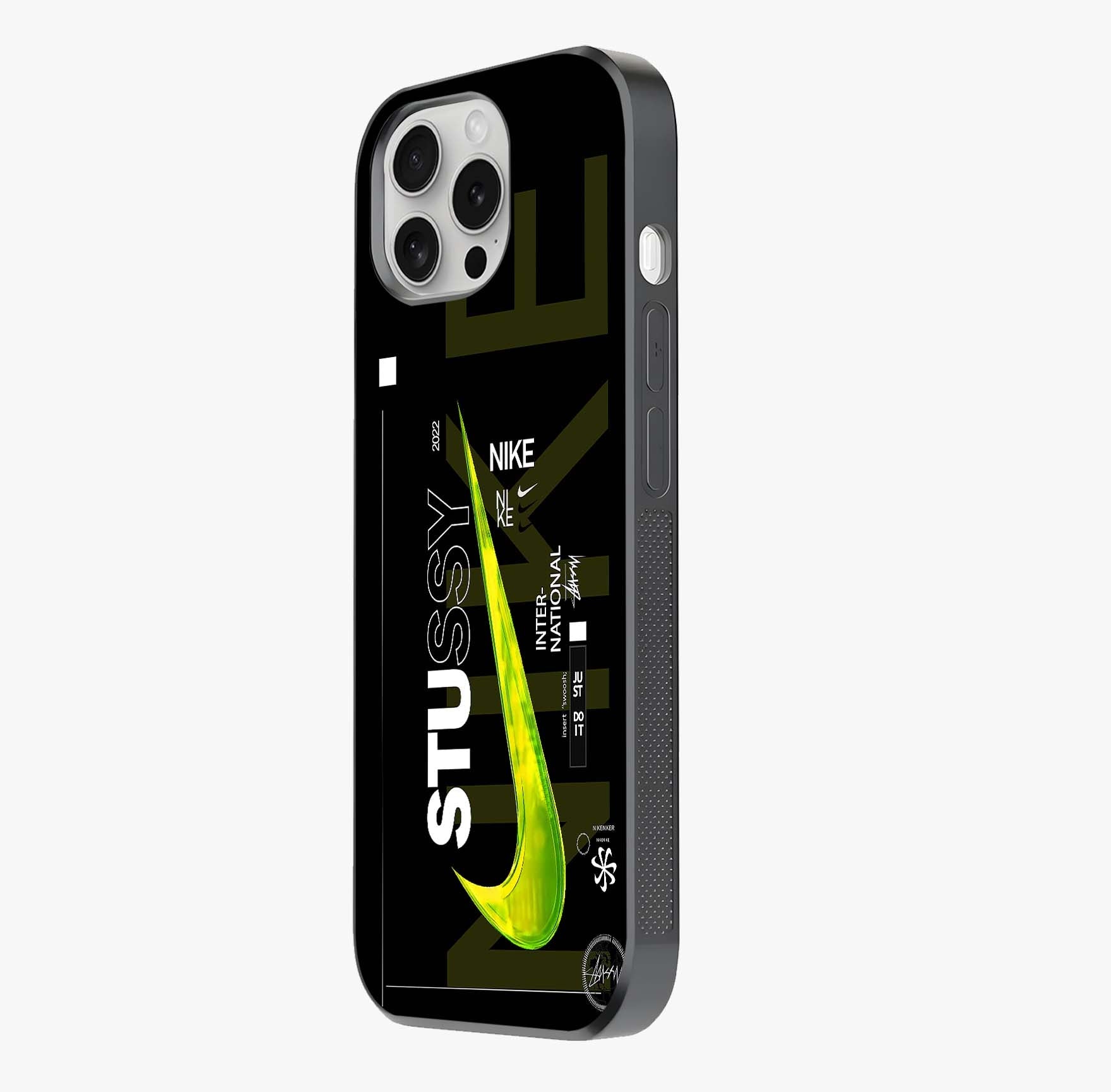 Neon Street Edition Glass Case photographed in natural light showing reflective finish and design depth.