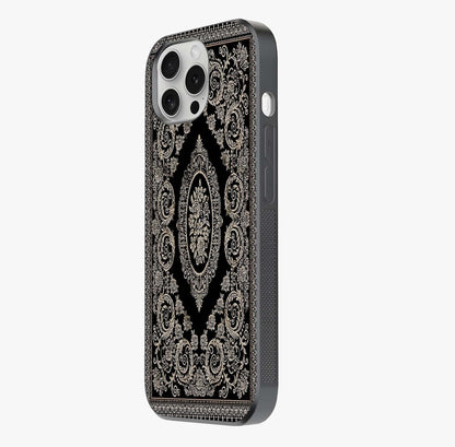 Noir Bloom Elegance Glass Case photographed in natural light showing reflective finish and design depth.