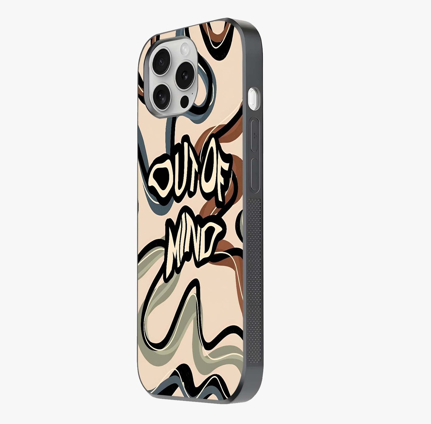 Out Of Mind Glass Case photographed in natural light showing reflective finish and design depth.