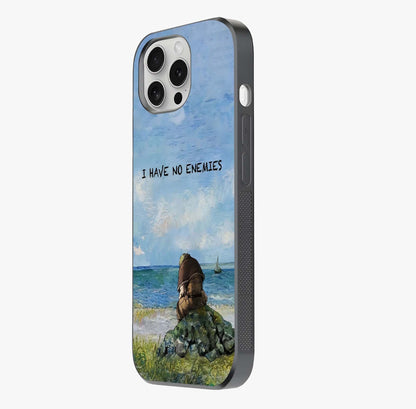 Peace Beyond War Glass Case photographed in natural light showing reflective finish and design depth.
