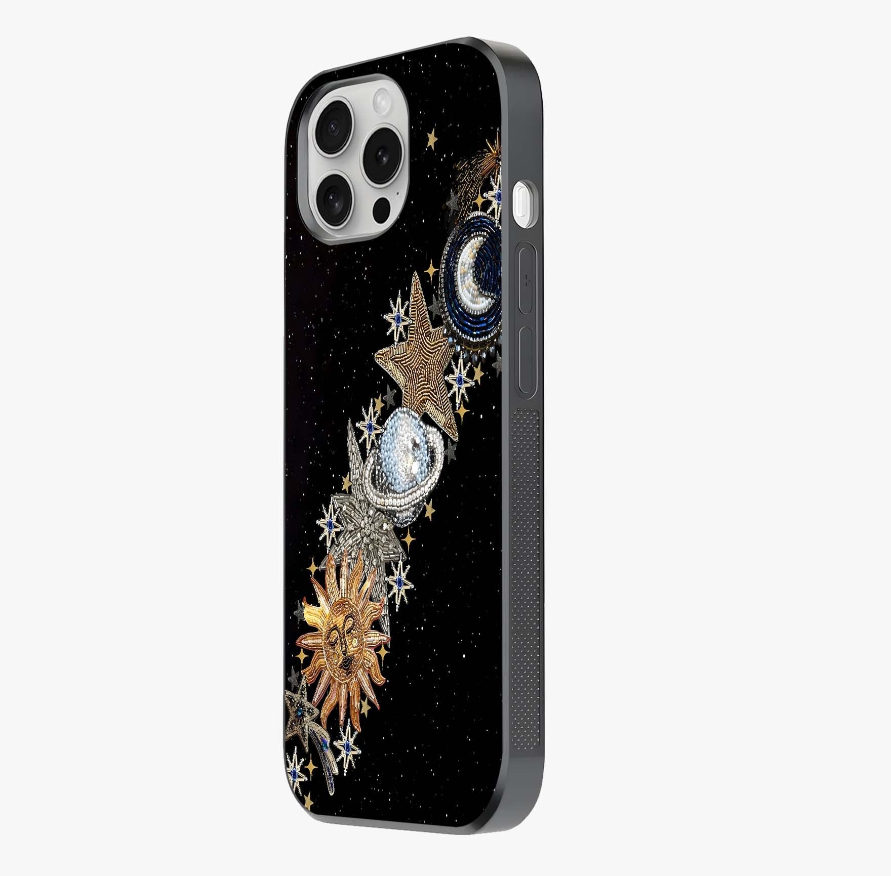 Pearls Universe Object Glass Case photographed in natural light showing reflective finish and design depth.