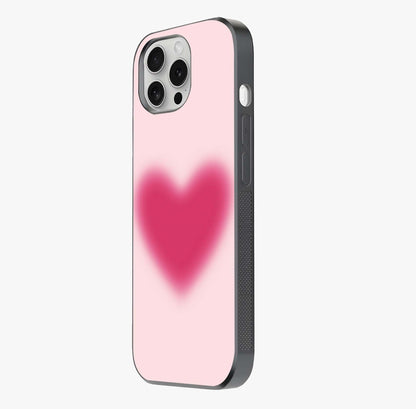 Pink Aura Heart Glass Case photographed in natural light showing reflective finish and design depth.