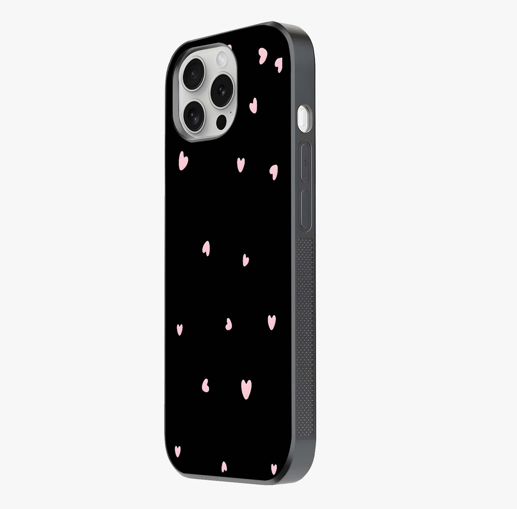 Pink Love Drops Glass Case photographed in natural light showing reflective finish and design depth.