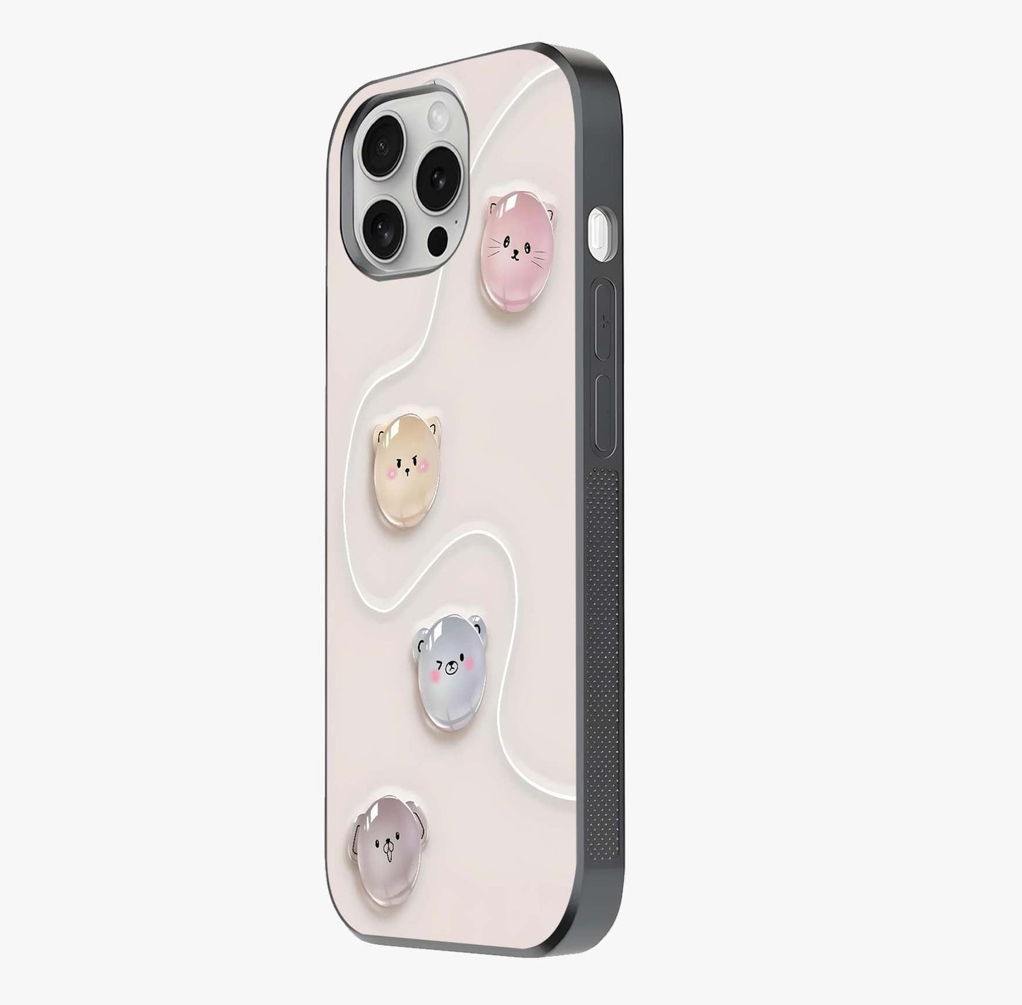 Puffy Face Parade Glass Case photographed in natural light showing reflective finish and design depth.