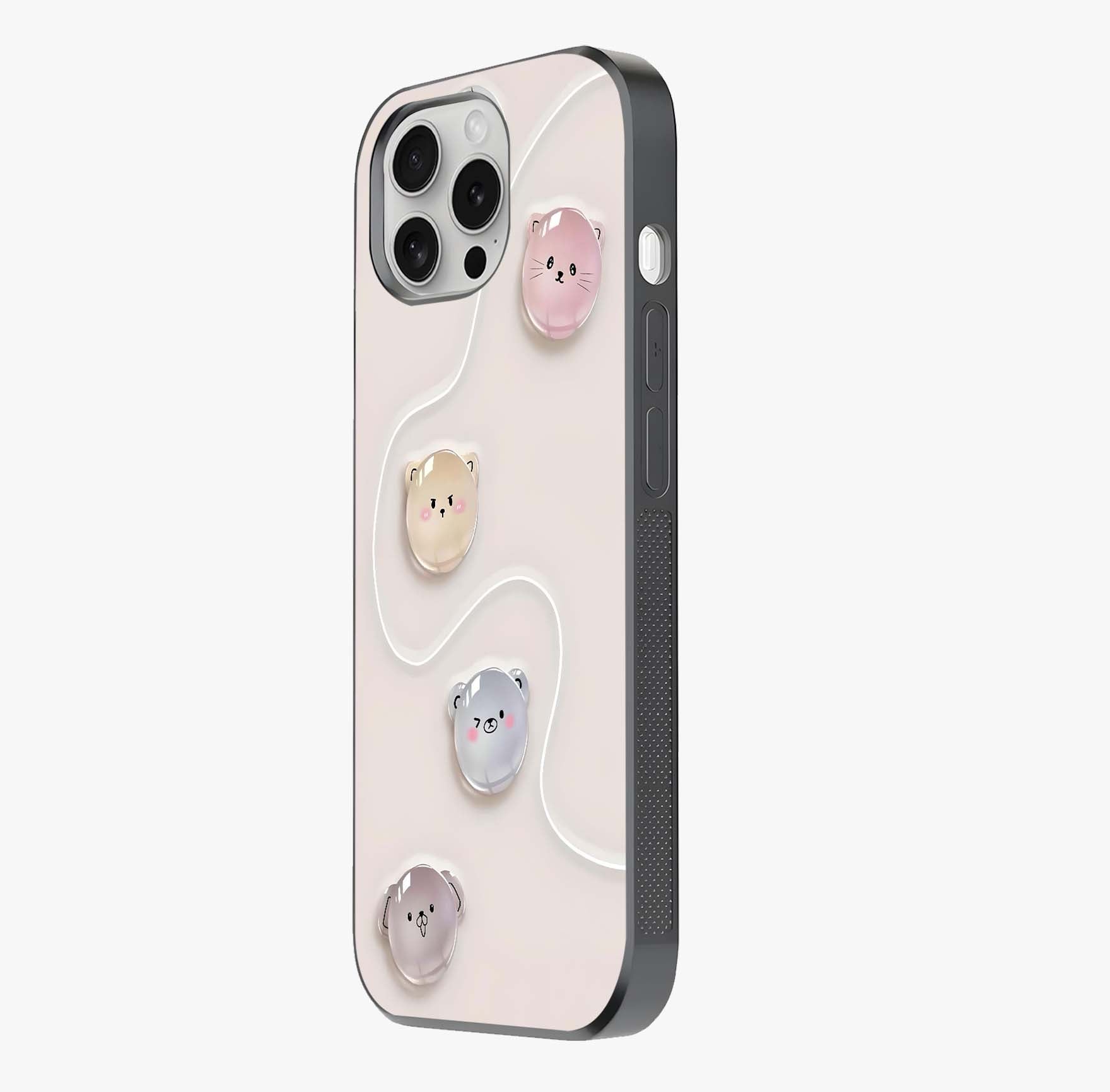Puffy Face Parade Glass Case photographed in natural light showing reflective finish and design depth.