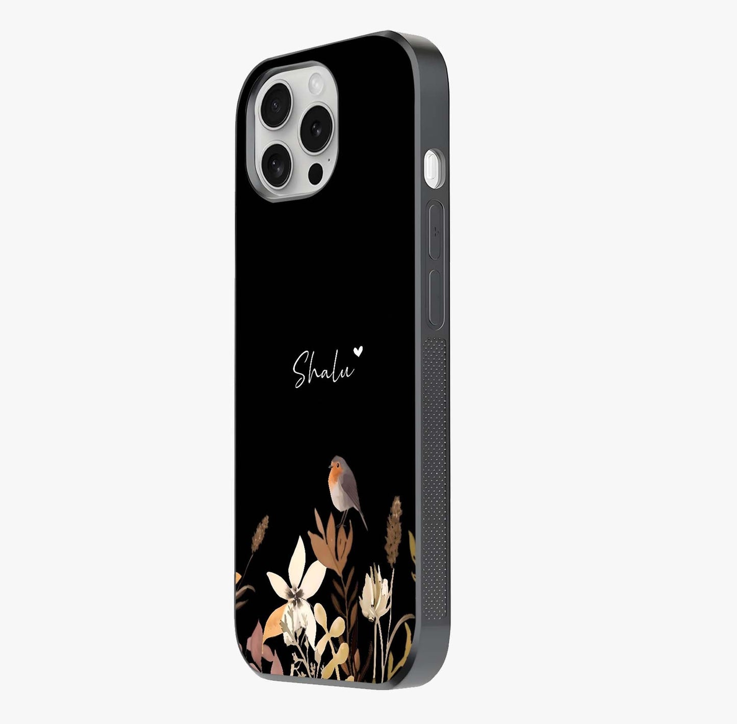 Quiet Garden Tune Custom Name Glass Case photographed in natural light showing reflective finish and design depth.