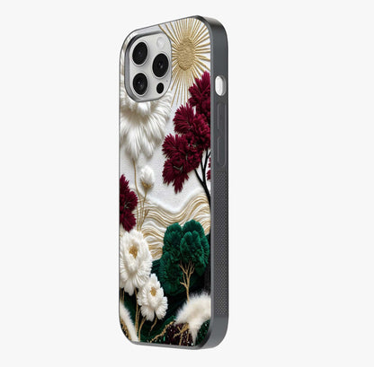 Radiant Bloom Elegance Glass Case photographed in natural light showing reflective finish and design depth.