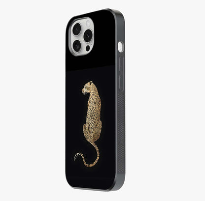 Regal Leopard Glass Case photographed in natural light showing reflective finish and design depth.