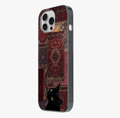 Regal Magic Cat Apple Glass Case photographed in natural light showing reflective finish and design depth.
