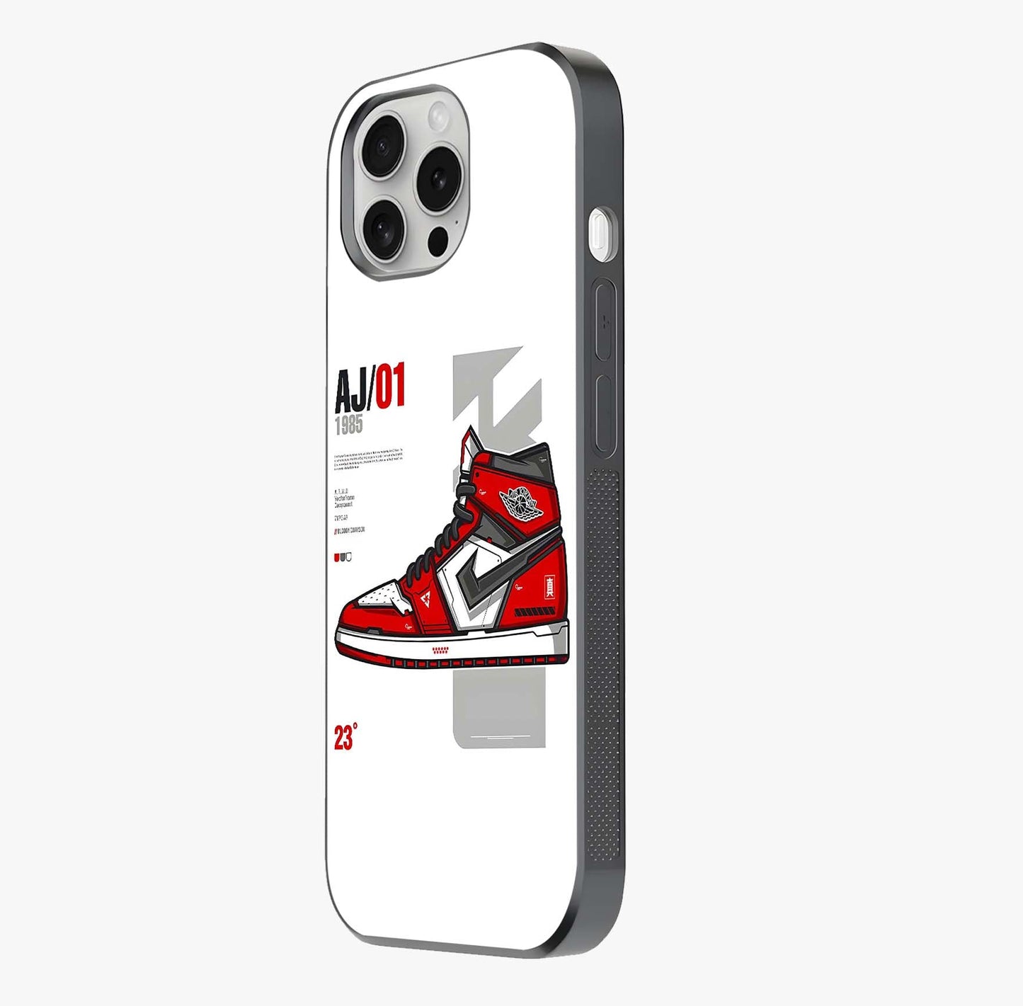 Retro Sneaker Blueprint Glass Case photographed in natural light showing reflective finish and design depth.