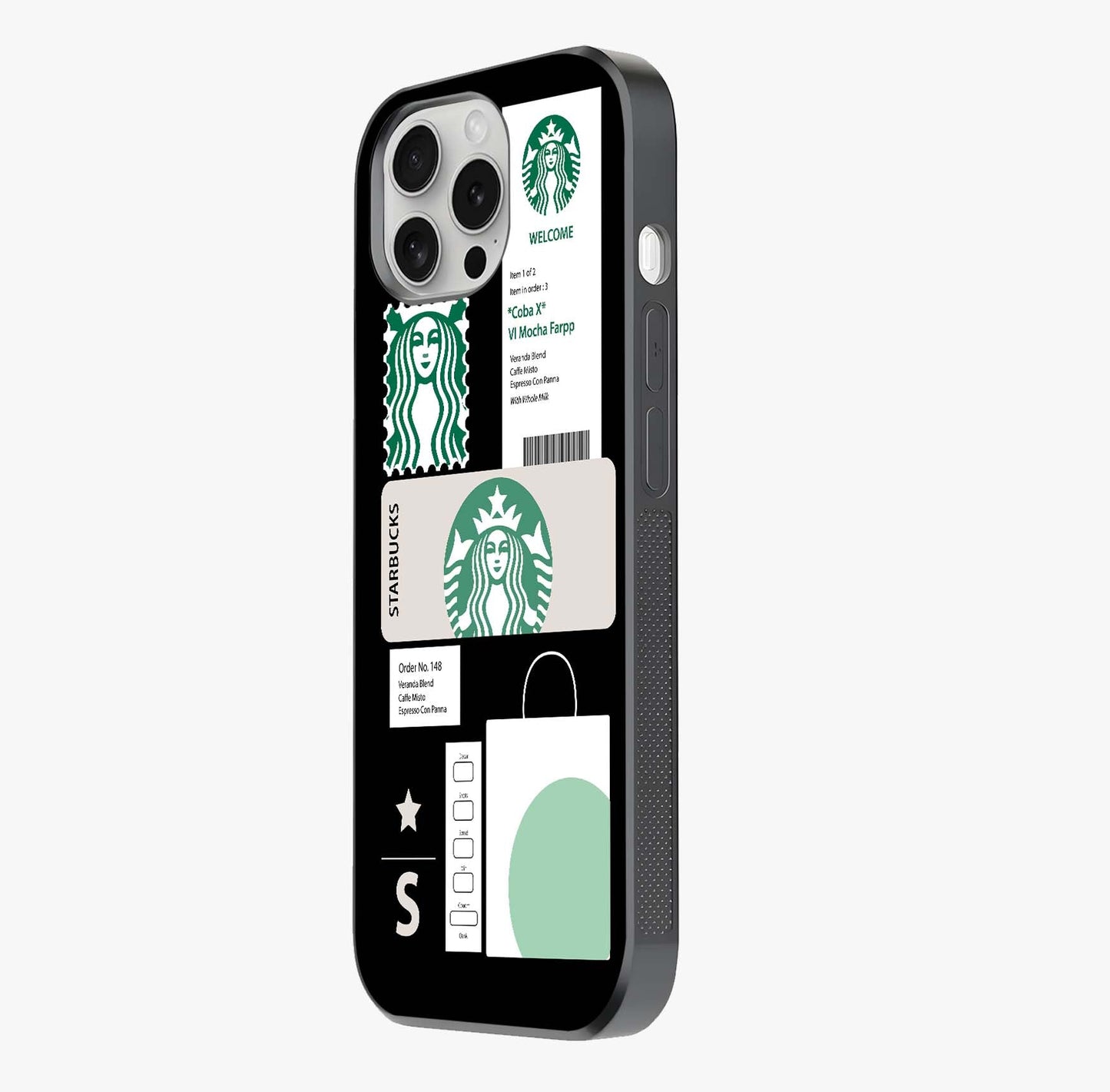 Starbucks Mocha Glass Case photographed in natural light showing reflective finish and design depth.