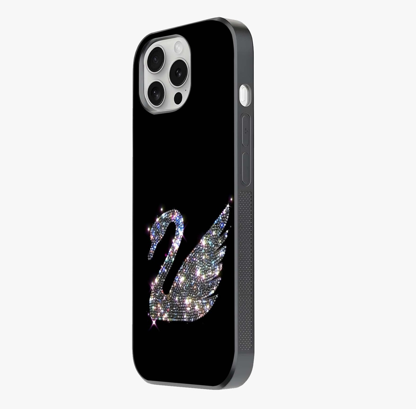 Starlit Swan Grace Glass Case photographed in natural light showing reflective finish and design depth.
