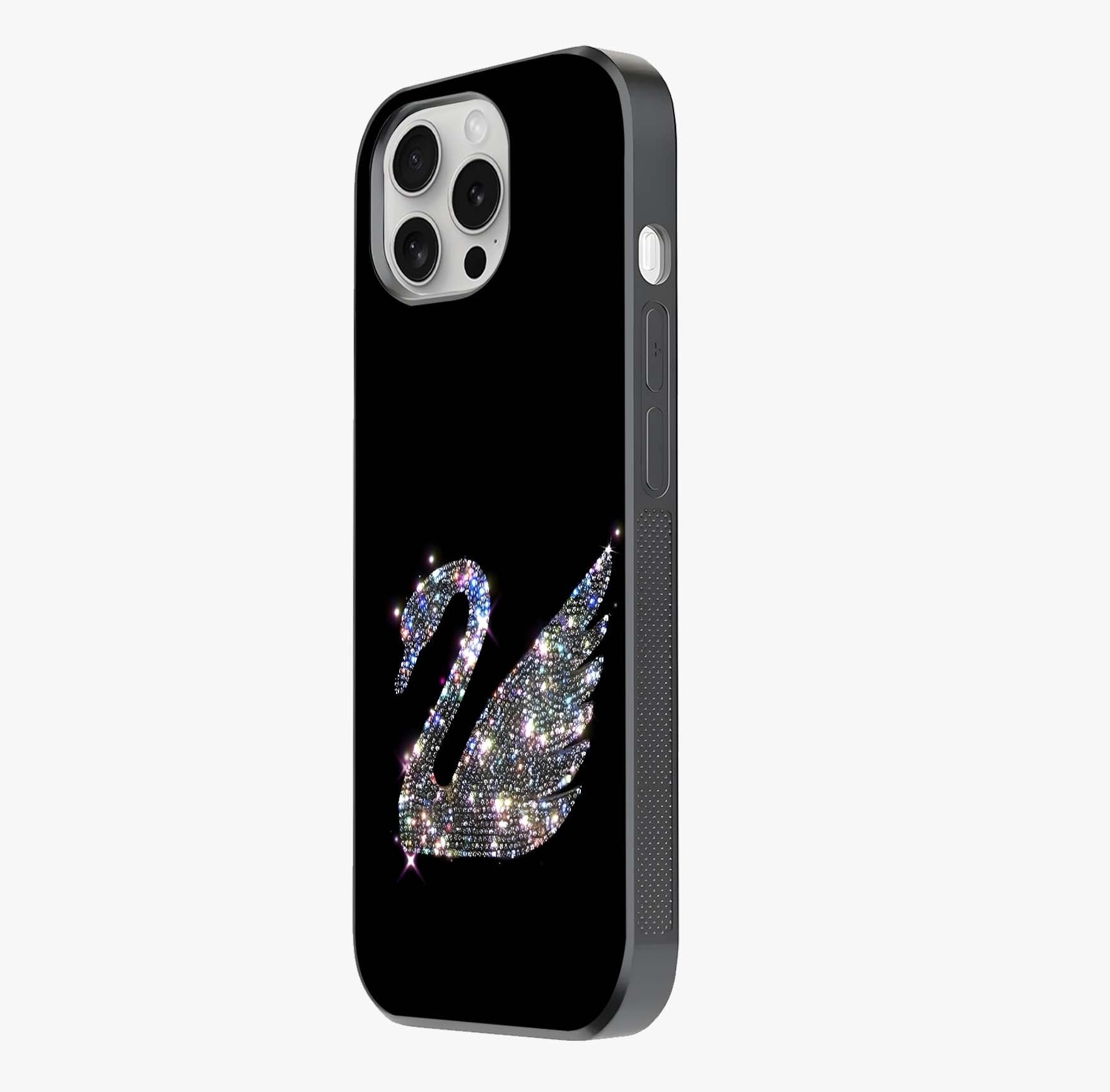 Starlit Swan Grace Glass Case photographed in natural light showing reflective finish and design depth.