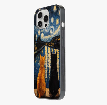 Starry River Cats Glass Case photographed in natural light showing reflective finish and design depth.
