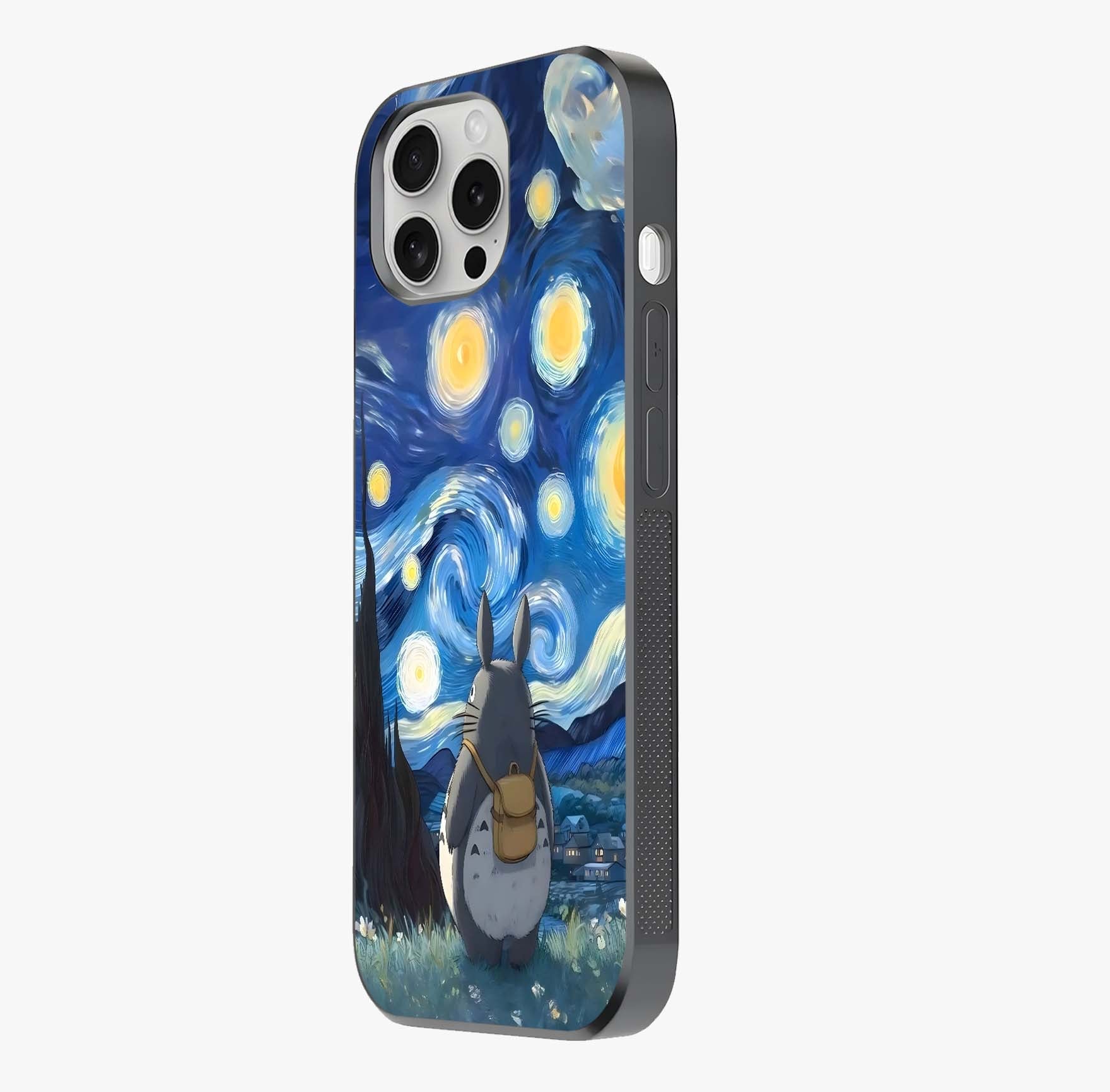 Totoro In Van Gogh Art Glass Case photographed in natural light showing reflective finish and design depth.