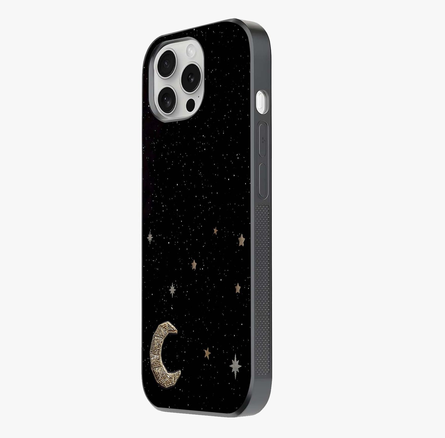 Twinkle Star With Half Moon Glass Case photographed in natural light showing reflective finish and design depth.