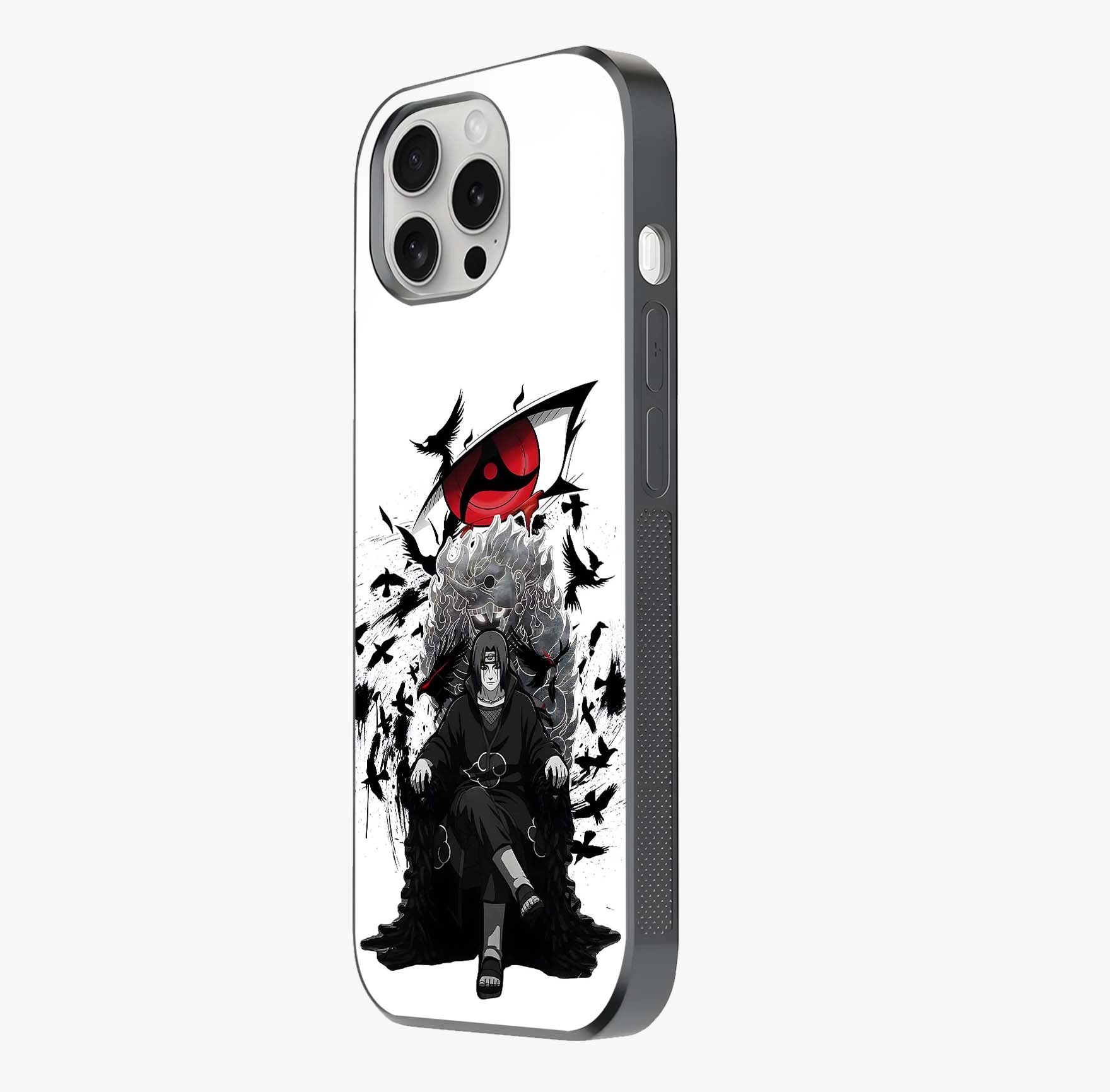 Uchiha Shadow Throne Glass Case photographed in natural light showing reflective finish and design depth.