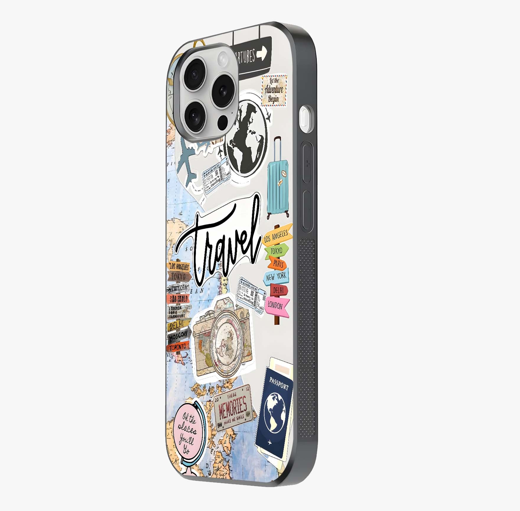 Wanderlust Journal Glass Case photographed in natural light showing reflective finish and design depth.