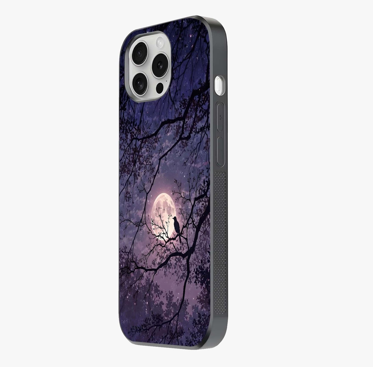 Whispering Moon Silence Glass Case photographed in natural light showing reflective finish and design depth.