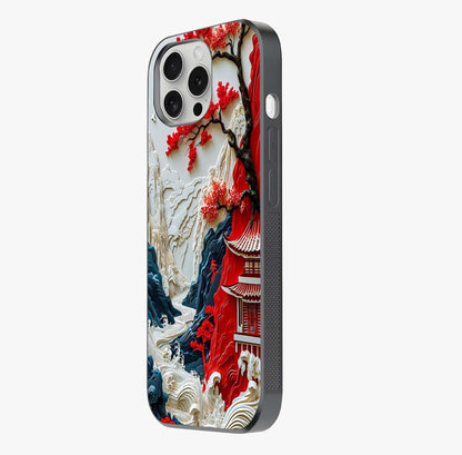 Whispers Of Sakura Waves Glass Case photographed in natural light showing reflective finish and design depth.