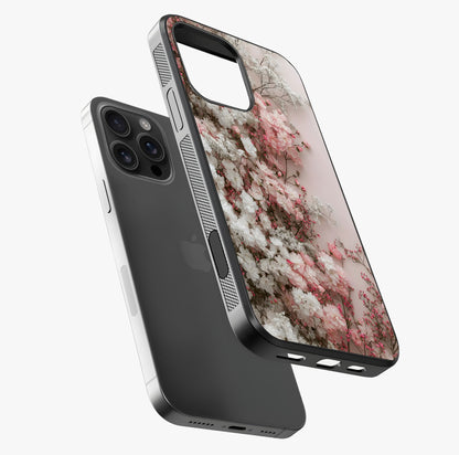 Blush Blossom Cloud Glass Case laid diagonally highlighting side profile, edges and glossy glass shine.