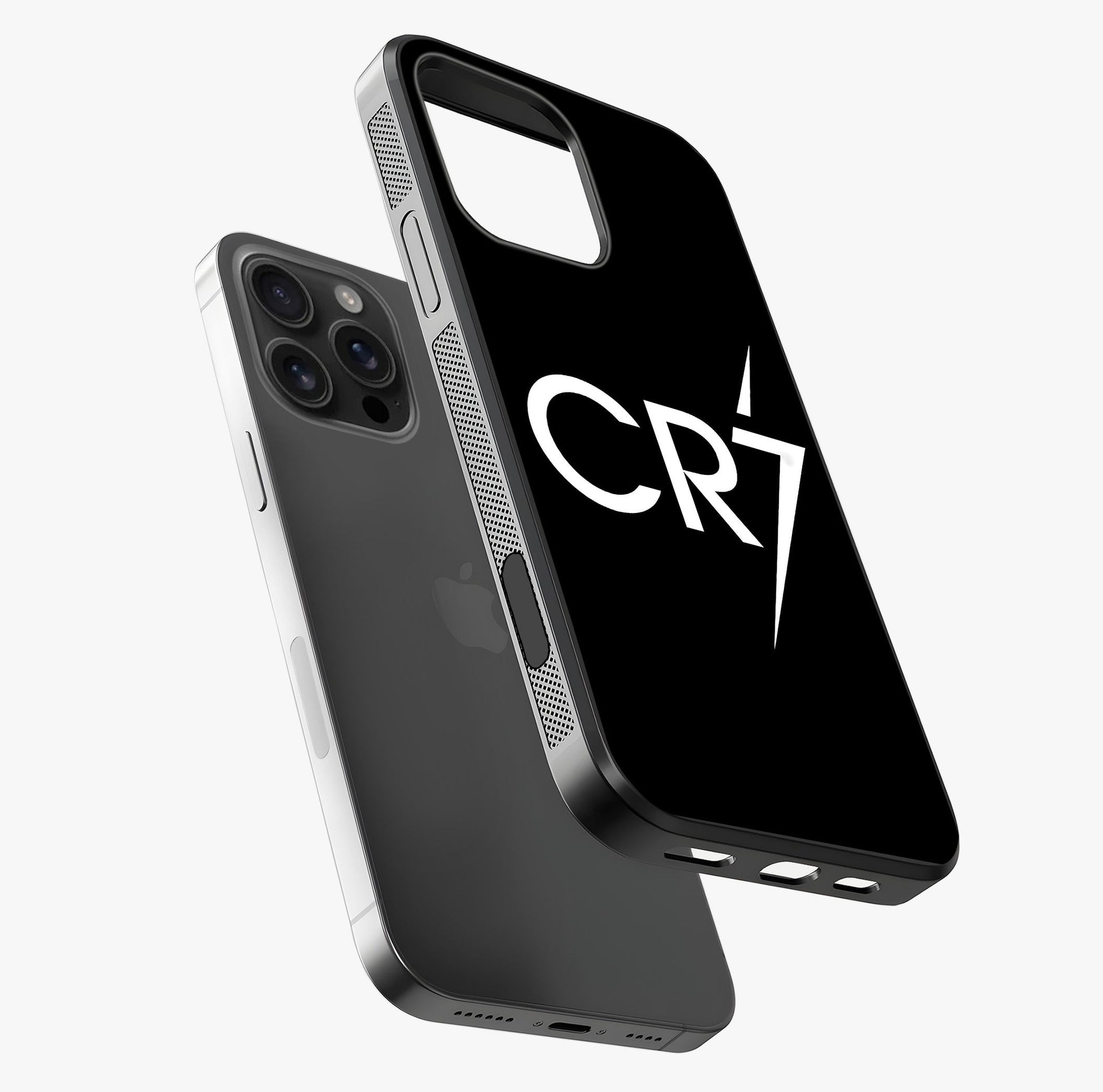 Cr7 Elite Strike Glass Case laid diagonally highlighting side profile, edges and glossy glass shine.