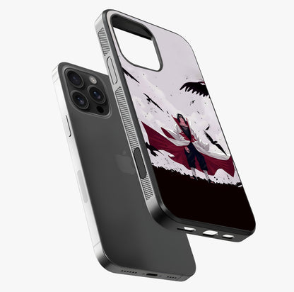 Crimson Crow Ascension Glass Case laid diagonally highlighting side profile, edges and glossy glass shine.