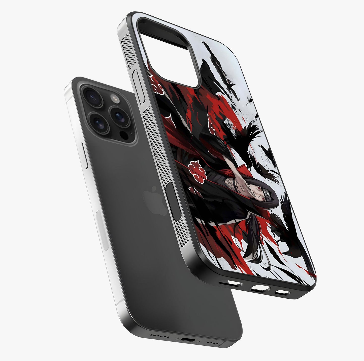 Crimson Crow Illusion Glass Case laid diagonally highlighting side profile, edges and glossy glass shine.