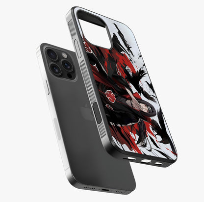 Crimson Crow Illusion Glass Case laid diagonally highlighting side profile, edges and glossy glass shine.